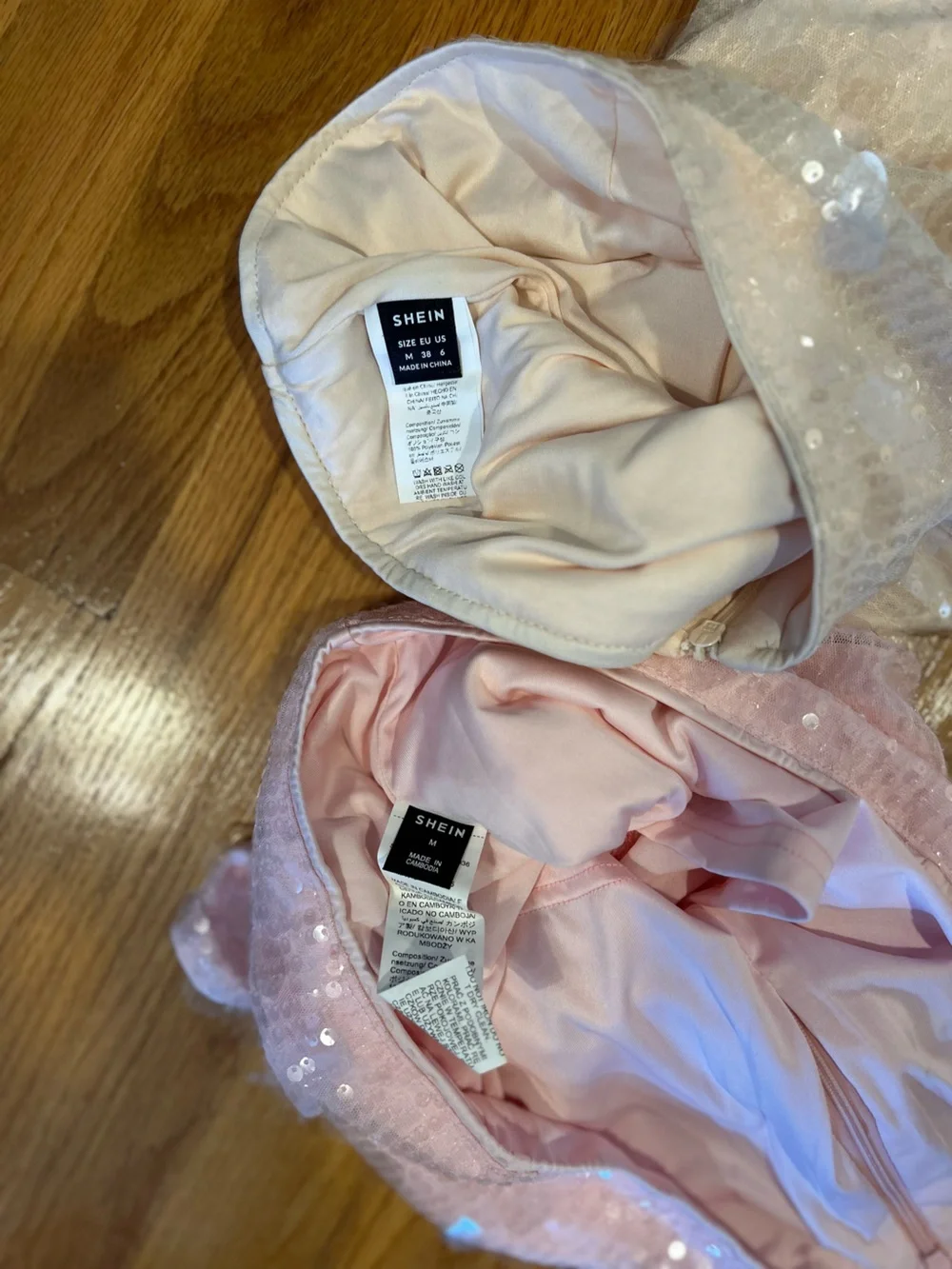 SHEIN Sequin Mini Skirts in Apricot & Light Pink